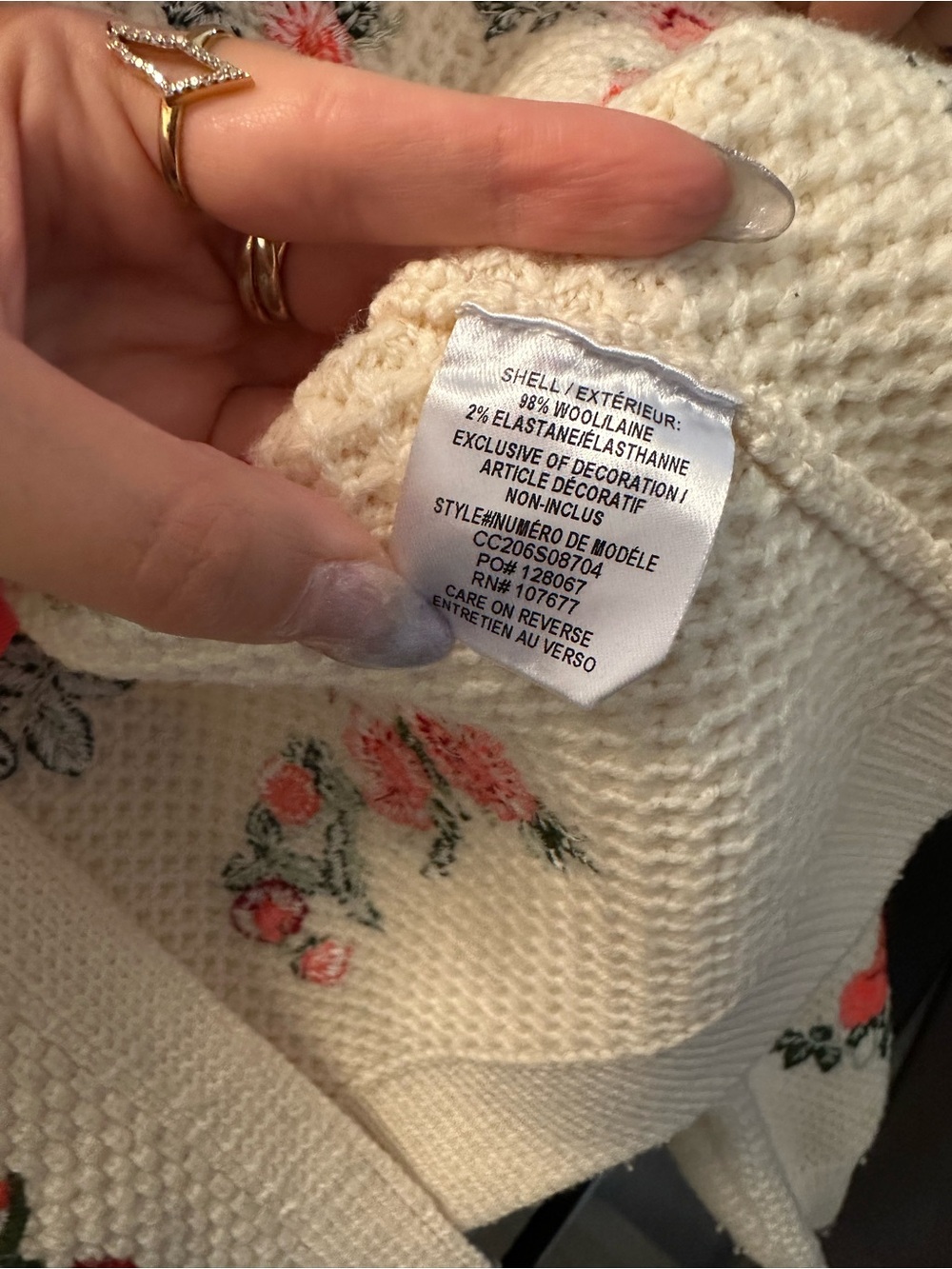 Alice + Olivia Cream Cardigan with Coral Floral Embroidery and Pink Bow - Picture 7 of 9